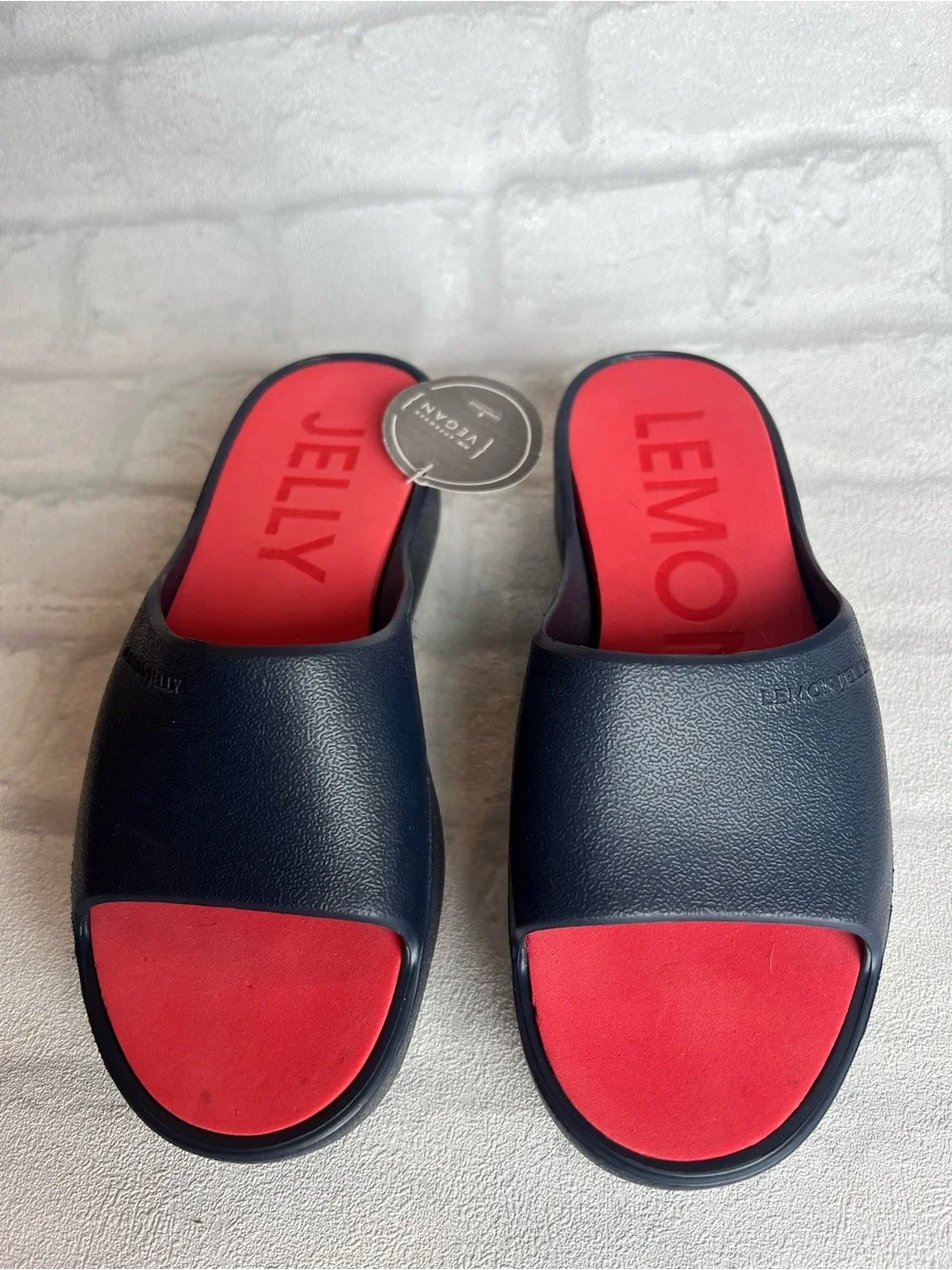 NWT Lemon Jelly Navy Platform Slide- Red Footbed size 36 coastal/ clean girl